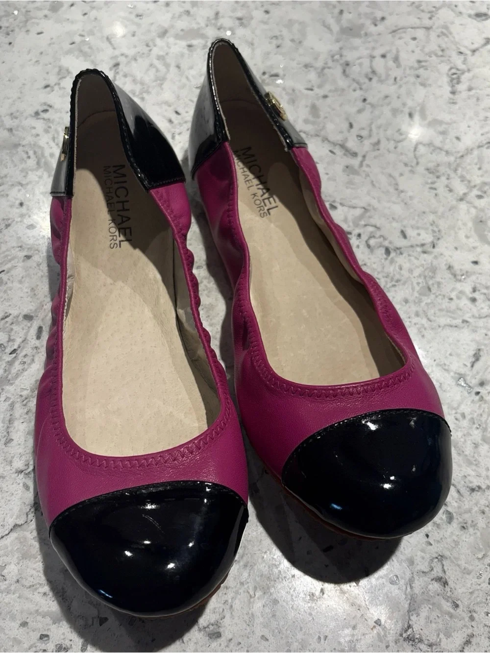 Michael Kors Fuchsia and Black Cap Toe Ballet Flats